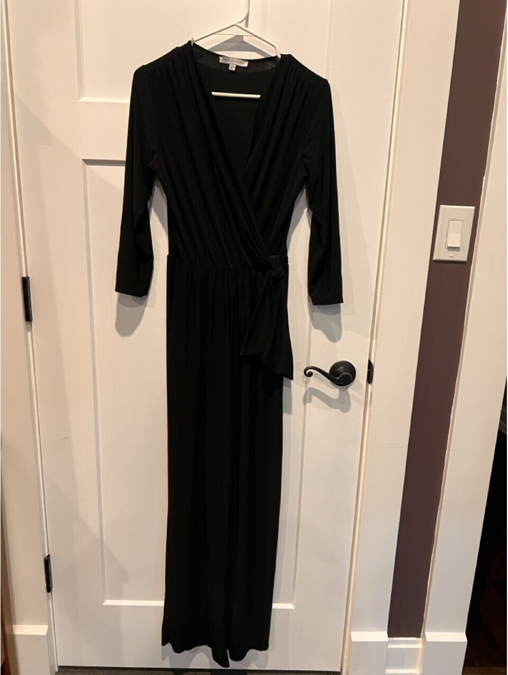 Annalee + Hope Womens S Black Surplice V Neck Long Sleeve Jumpsuit
